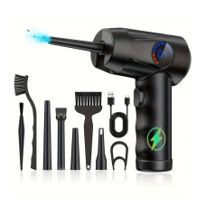 Cordless Compressed Air Duster with 51000 RPM, 4-Speed Electric Blower, 6000mAh Fast Charging, LCD Display & Built-in LED Light, Portable USB Rechargeable for Computers, Keyboards, and Electronics Cleaning Black
